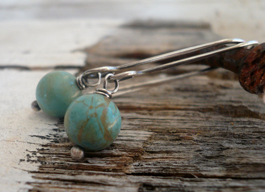 Minimalist in Robin's Egg - Handmade Earrings. Turquoise, Oxidized Sterling Silver Dangle Earrings