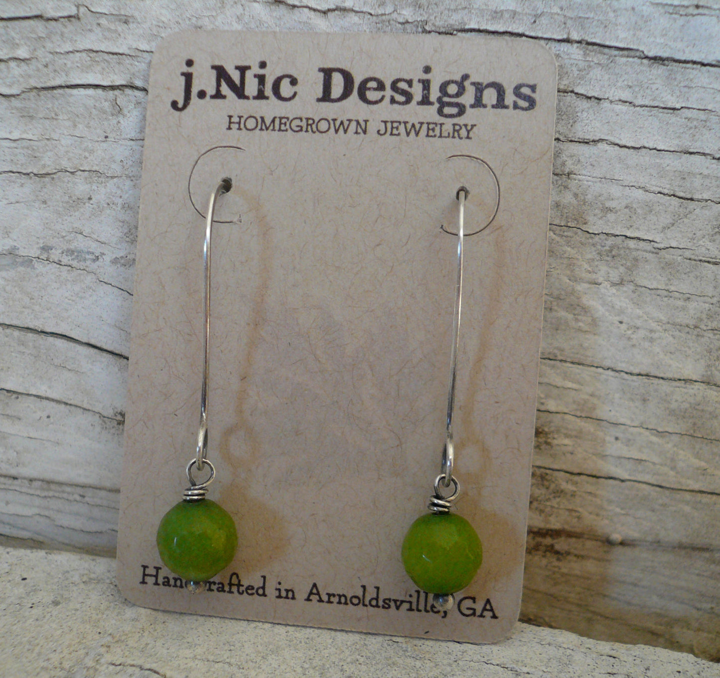 Minimalist in Green Apple - Handmade Earrings. Green Agate, Oxidized Sterling Silver Dangle Earrings