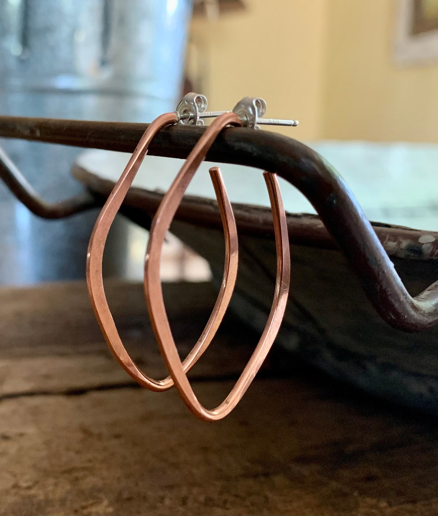Lotus Hoops - Thick Gauge Copper & Sterling Silver Post Hoops. Handmade. Hammered. Light Weight Hoops