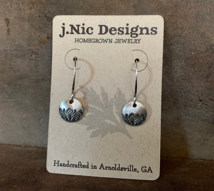 Florin Earrings - Handmade. Oxidized Fine & sterling silver dangle earrings.