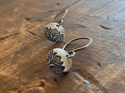 Florin Earrings - Handmade. Oxidized Fine & sterling silver dangle earrings.