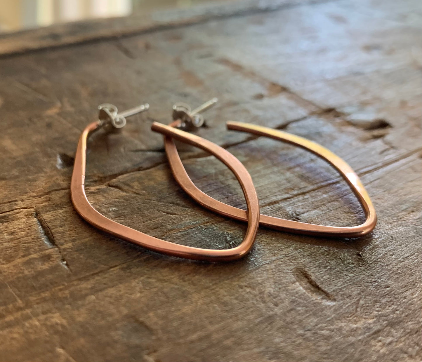 NEW Lotus Hoops - Thick Gauge Copper & Sterling Silver Post Hoops. Handmade. Hammered. Light Weight Hoops