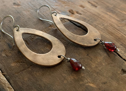 Sangria Earrings - Handmade. Mixed Metal. Garnet. Oxidized Silver & Bronze dangle earrings. January Birthstone