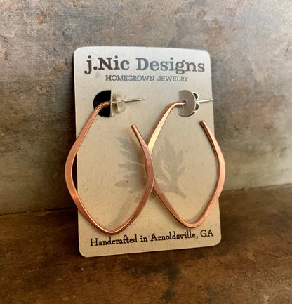 Lotus Hoops - Thick Gauge Copper & Sterling Silver Post Hoops. Handmade. Hammered. Light Weight Hoops
