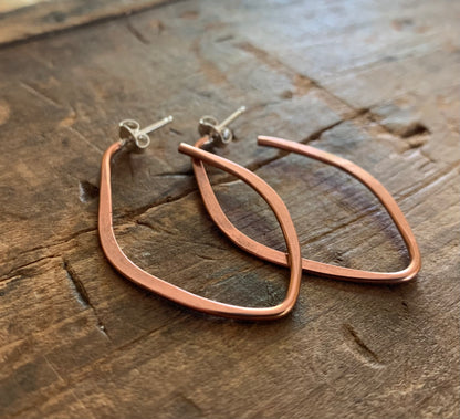 Lotus Hoops - Thick Gauge Copper & Sterling Silver Post Hoops. Handmade. Hammered. Light Weight Hoops