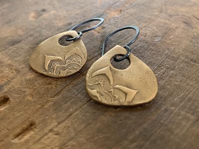 Indah Earrings - Handmade. Bronze and Oxidized sterling silver dangle earrings. Mixed Metal