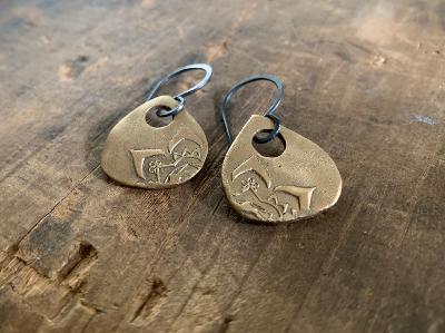 Indah Earrings - Handmade. Bronze and Oxidized sterling silver dangle earrings. Mixed Metal