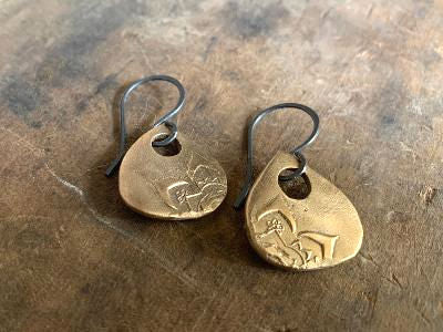 Indah Earrings - Handmade. Bronze and Oxidized sterling silver dangle earrings. Mixed Metal