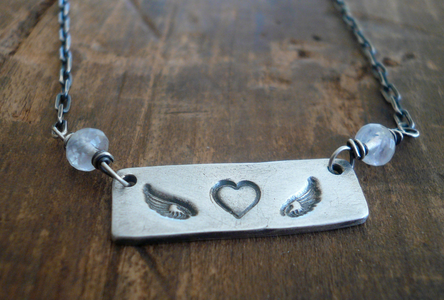 Katie Necklace - Handmade. Oxidized Fine and Sterling Silver. Moonstone