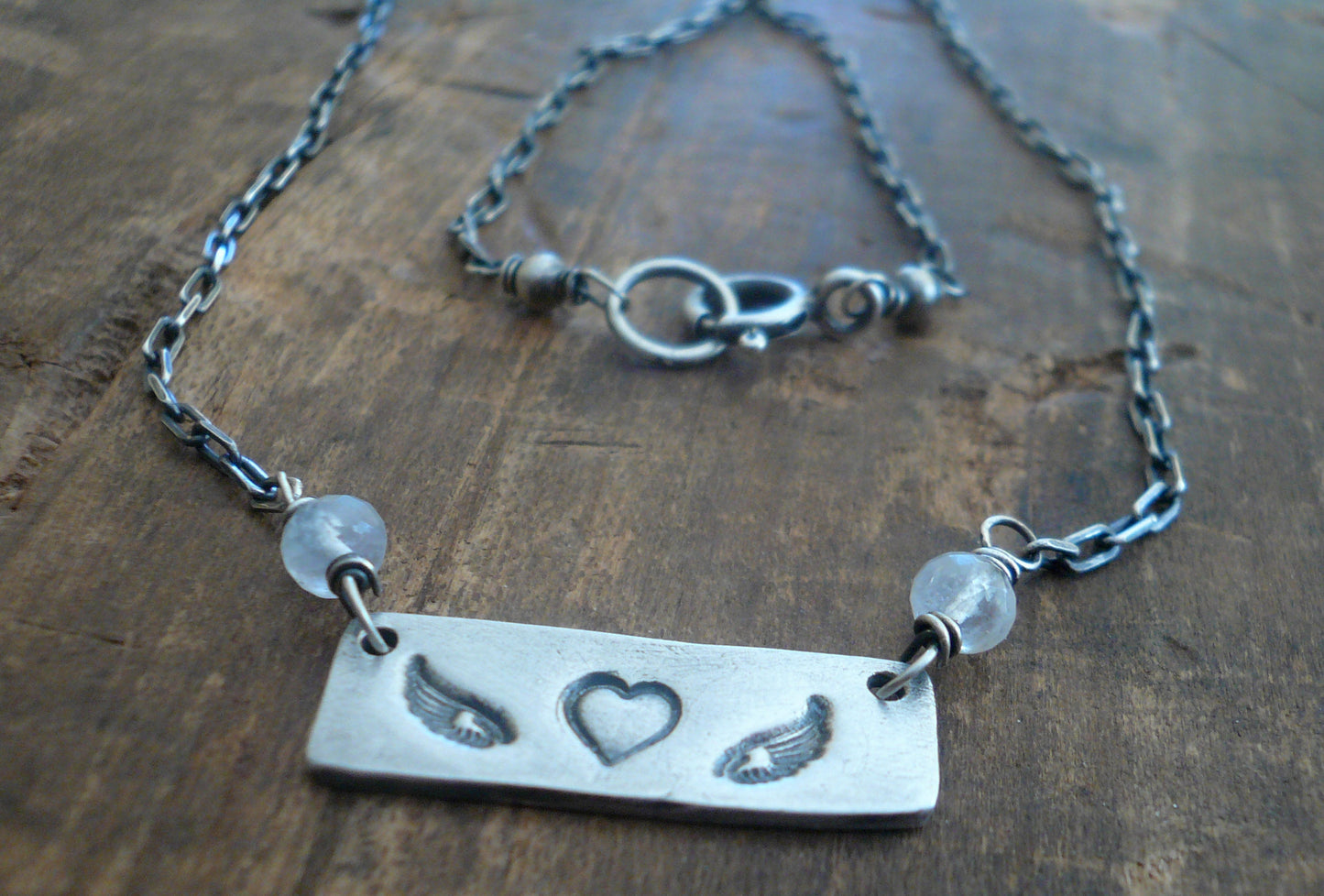 Katie Necklace - Handmade. Oxidized Fine and Sterling Silver. Moonstone