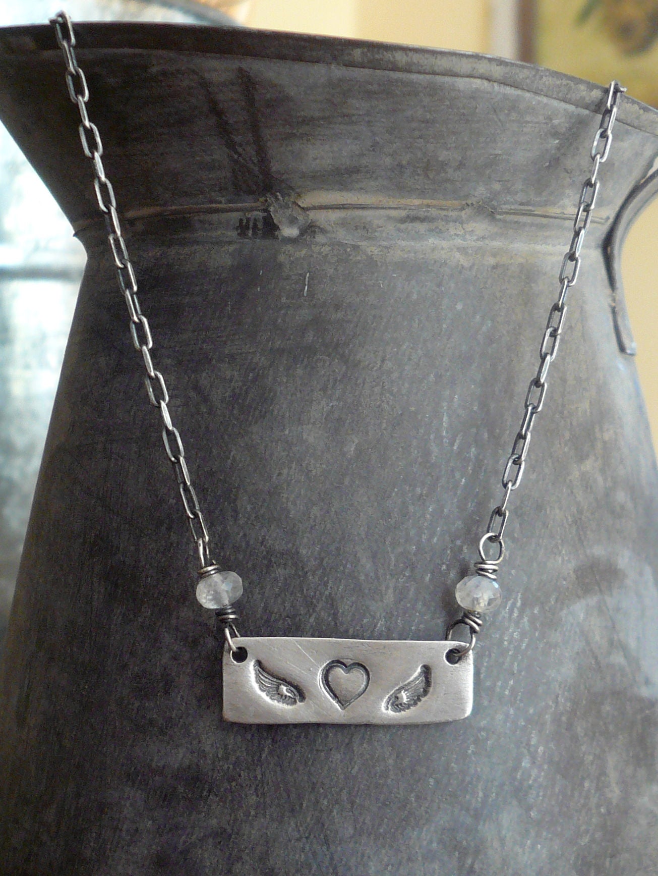 Katie Necklace - Handmade. Oxidized Fine and Sterling Silver. Moonstone