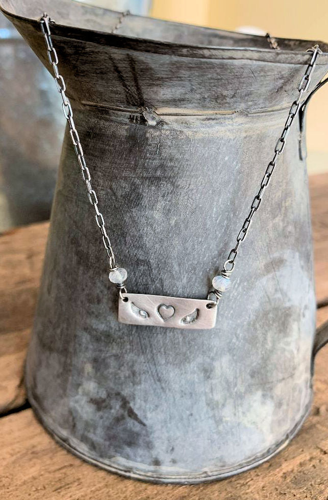 Katie Necklace - Handmade. Oxidized Fine and Sterling Silver. Moonstone