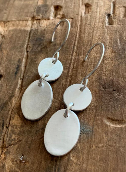 Lacuna Collection Dangle Earrings - Handmade. Brushed Fine Silver Earrings.