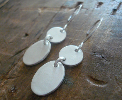 Lacuna Collection Dangle Earrings - Handmade. Brushed Fine Silver Earrings.