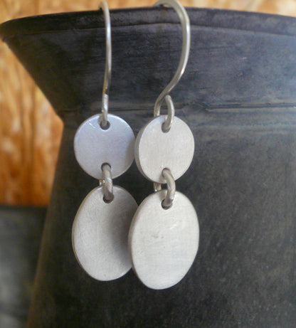 Lacuna Collection Dangle Earrings - Handmade. Brushed Fine Silver Earrings.