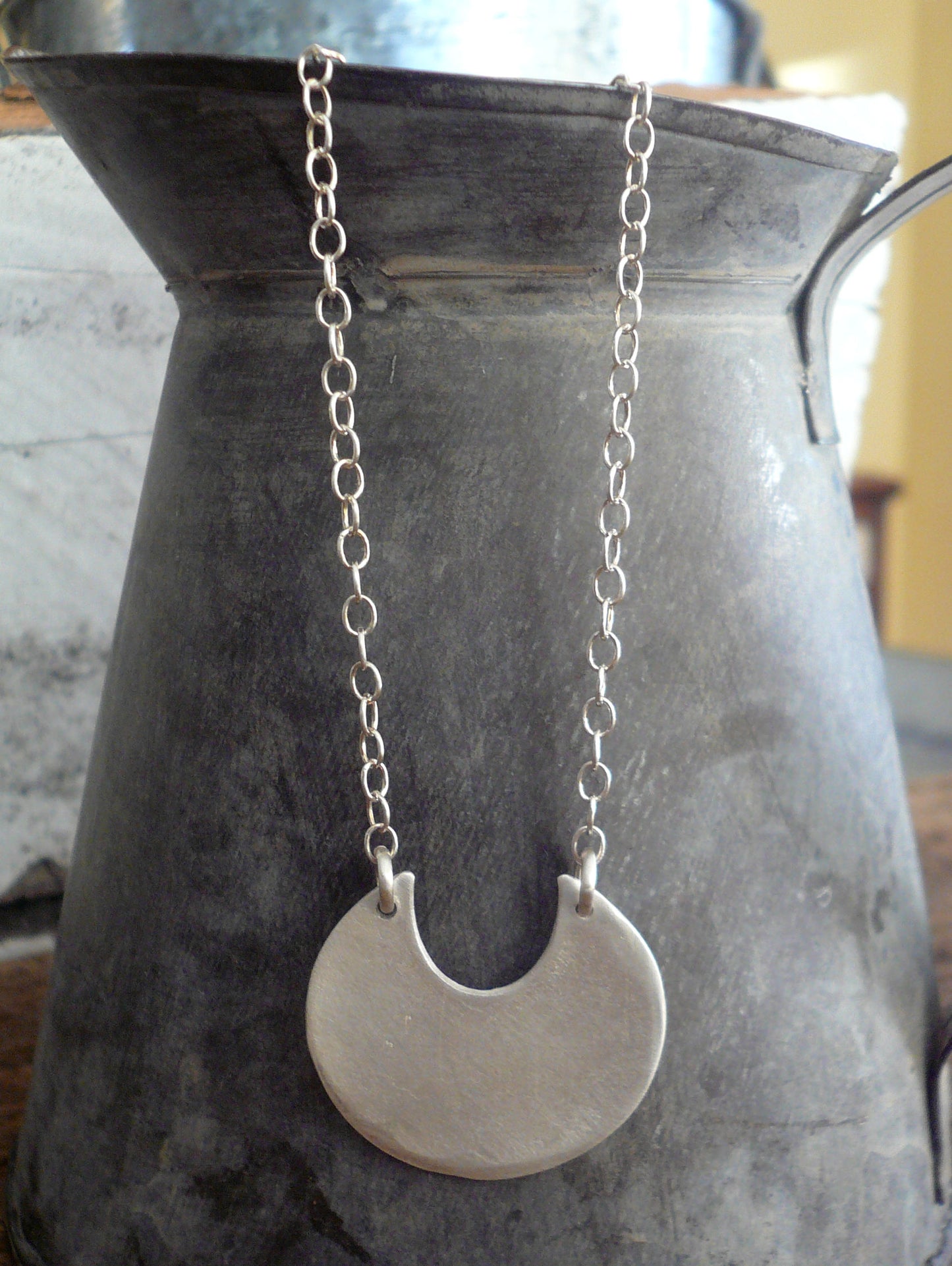 Lacuna Collection Necklace - Handmade. Brushed Fine Silver Pendant Necklace