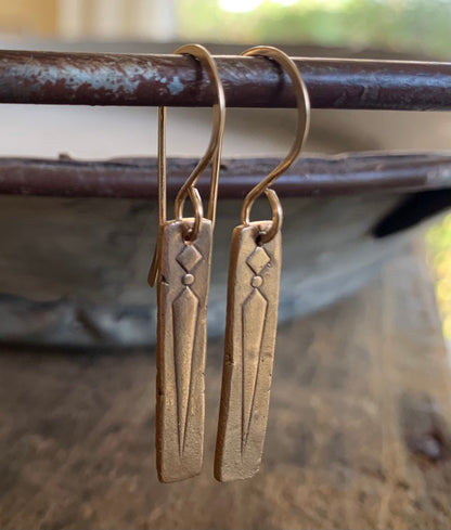 Leas Earrings - Handmade. Bronze & 14kt Goldfill or oxidized fine & sterling silver dangle earrings