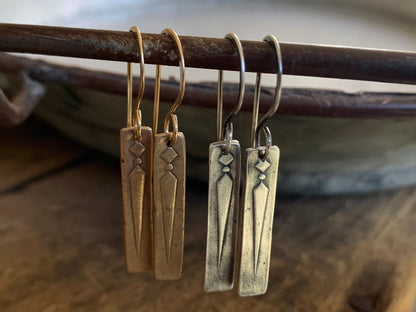 Leas Earrings - Handmade. Bronze & 14kt Goldfill or oxidized fine & sterling silver dangle earrings