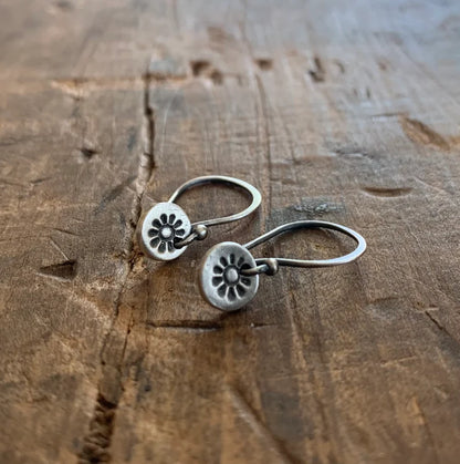 Lil' Sunshine Earrings - Handmade. Oxidized Fine Silver Dangle Earrings.