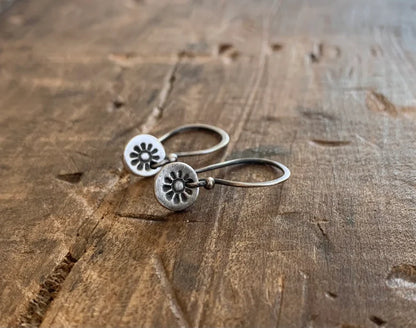 Lil' Sunshine Earrings - Handmade. Oxidized Fine Silver Dangle Earrings.