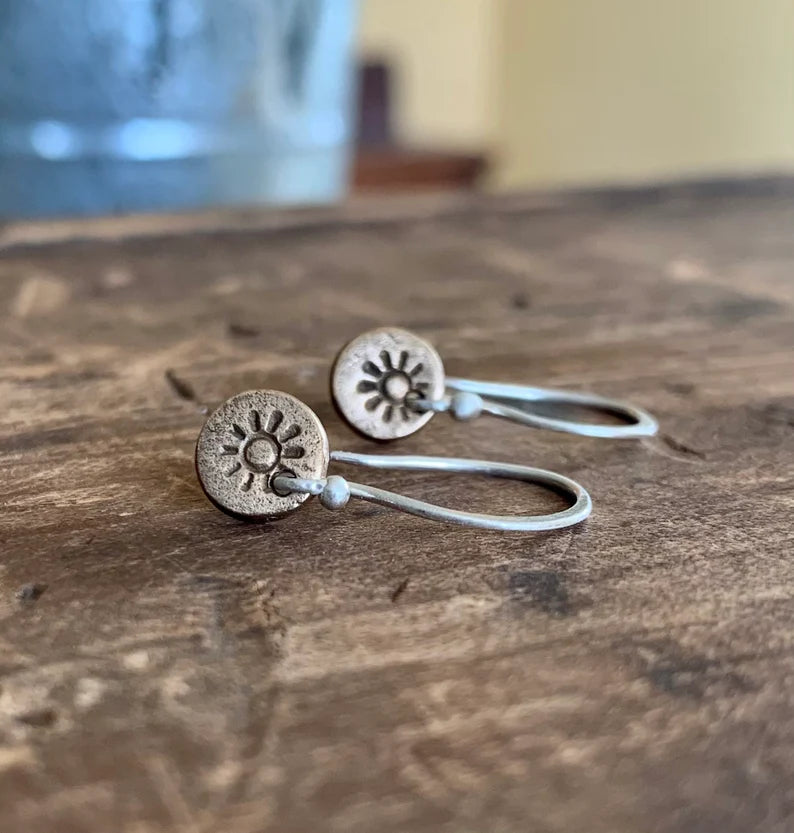 Lil' Sunshine Earrings - Handmade. Mixed Metal Bronze & Fine Silver or Oxidized Fine Silver.