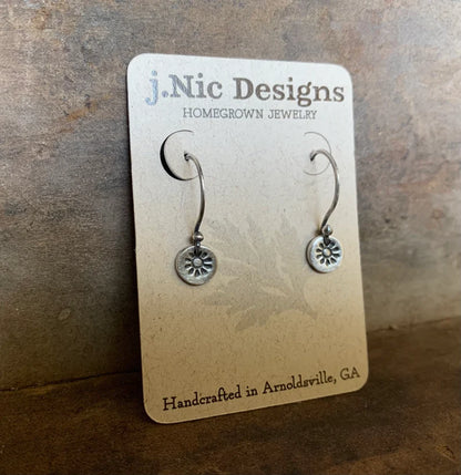 Lil' Sunshine Earrings - Handmade. Oxidized Fine Silver Dangle Earrings.