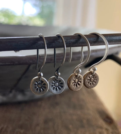 Lil' Sunshine Earrings - Handmade. Oxidized Fine Silver Dangle Earrings.