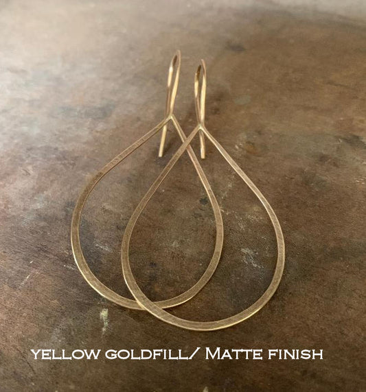 Lissome Earrings Large in 14 kt Goldfill - Handmade. Choice of 2 finishes. Brushed/Matte Gold