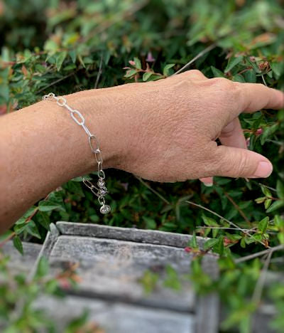 Long Lengths Bracelet - Sterling & Fine Silver elongated cable chain bracelet