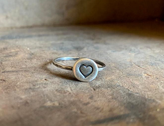 Love Stacking Ring - Sterling & Fine Silver Oxidized Hammered Ring. Hand made by jNic Designs
