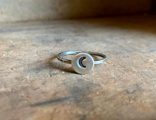 Luna Stacking Ring - Sterling & Fine Silver Oxidized Hammered Ring. Hand made by jNic Designs