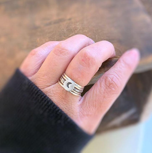 Tree Hugger Stacking Ring - Size 6.5 Sterling & Fine Silver Oxidized Hammered Ring. Hand made by jNic Designs