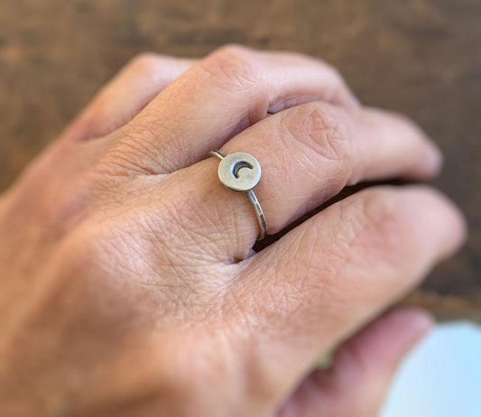 Heart Horse Stacking Ring - Size 6. Sterling & Fine Silver Oxidized Hammered Ring. Hand made by jNic Designs