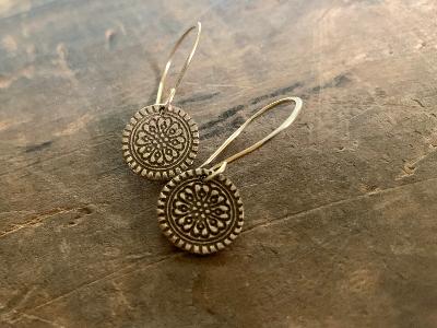 Bronze Mandala Earrings - Handmade. Bronze and 14kt Goldfill dangle earrings.