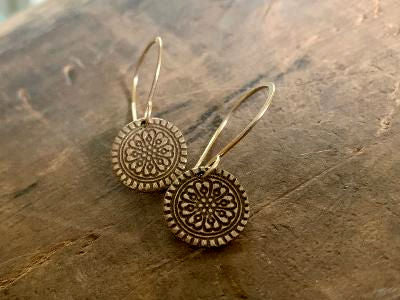 Bronze Mandala Earrings - Handmade. Bronze and 14kt Goldfill dangle earrings.