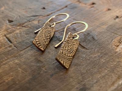 Mandala Tab Earrings - Handmade. Bronze and 14kt Goldfill dangle earrings.