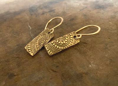 Mandala Tab Earrings - Handmade. Bronze and 14kt Goldfill dangle earrings.