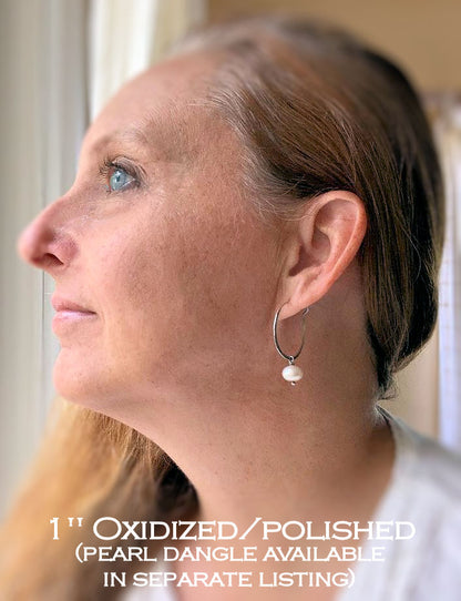Mangly Hoops - Choice of 6 sizes. Handmade. Hammered. Oxidized Sterling Silver Hoop Earrings