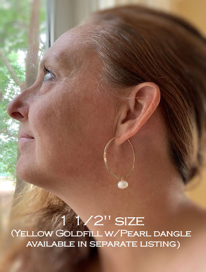 Mangly Hoops with Pearls - Choice of 6 sizes. Handmade. Hammered. Sterling silver oxidized hoops. White freshwater pearls.