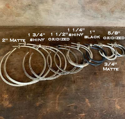 Thick Gauge Post Mangly Hoops - Choice of 7 sizes. Handmade. Hammered. Choice of 4 finishes.