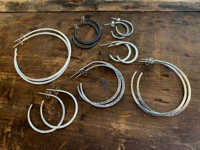 Thick Gauge Post Mangly Hoops - Choice of 7 sizes. Handmade. Hammered. Choice of 4 finishes.