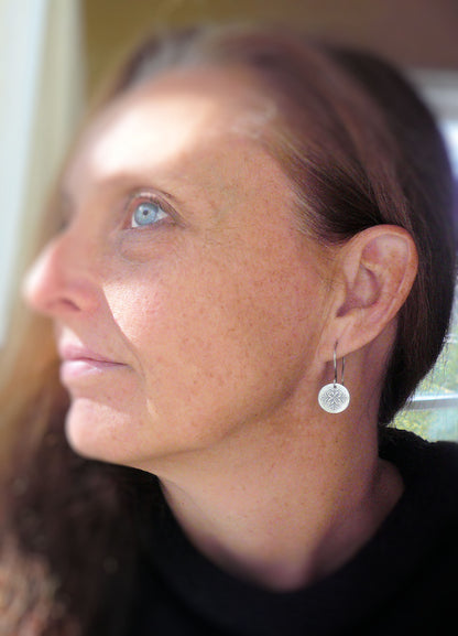 Medallion Earrings Medium Style I - Handmade. Oxidized fine and sterling silver