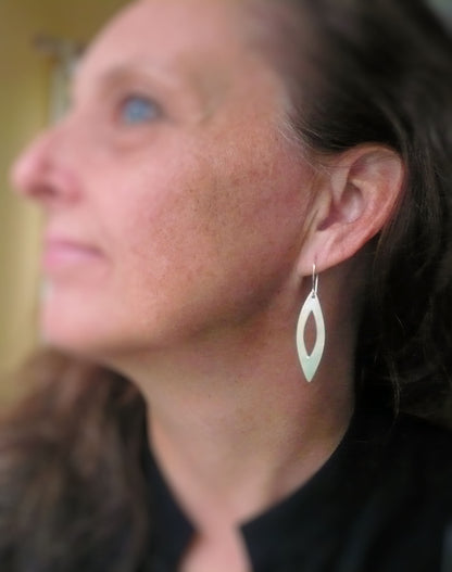 Mimosa Earrings - Handmade. Brushed fine and sterling silver dangle earrings