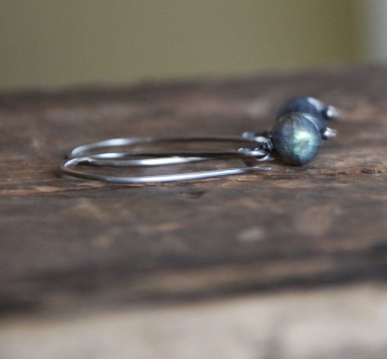 Minimalist - Handmade. hand forged. Labradorite, Oxidized Sterling Silver Dangle Earrings