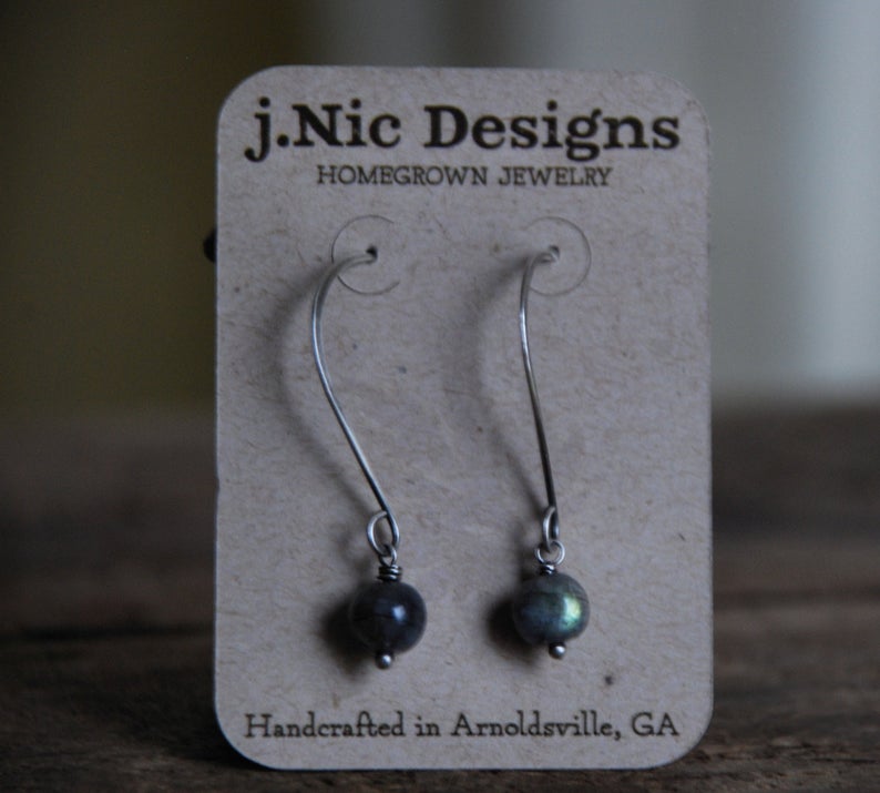 Minimalist - Handmade. hand forged. Labradorite, Oxidized Sterling Silver Dangle Earrings