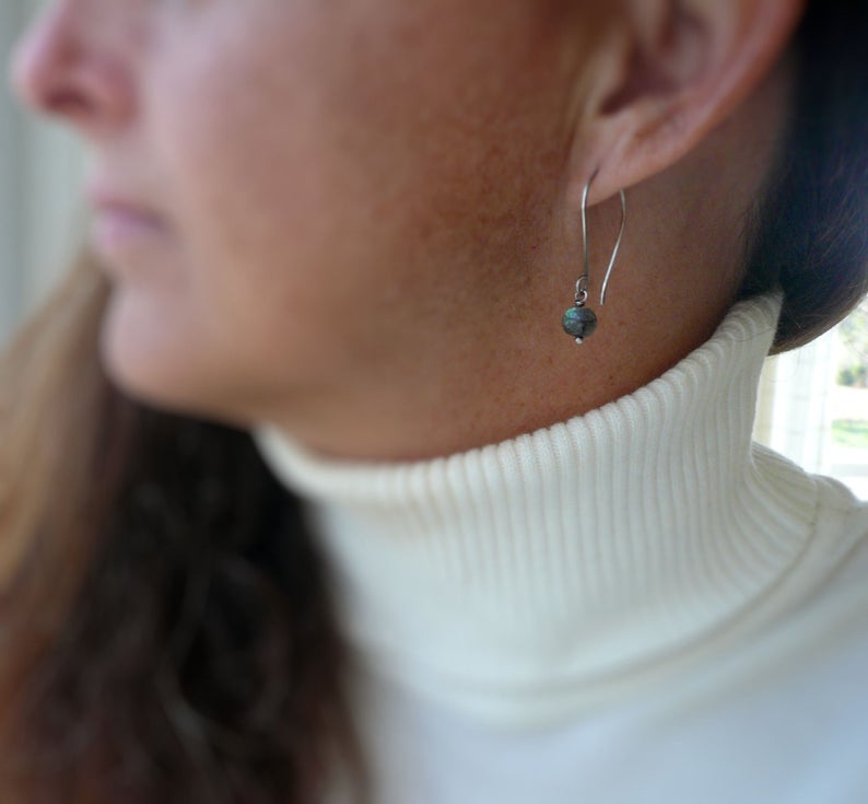 Minimalist - Handmade. hand forged. Labradorite, Oxidized Sterling Silver Dangle Earrings