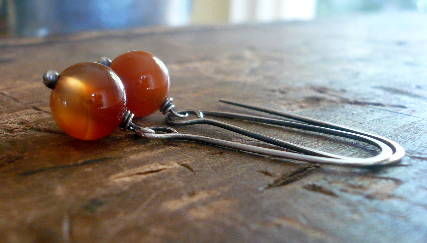 Minimalist in Pumpkin Spice - Handmade Earrings. Carnelian. Oxidized Sterling Silver Dangle Earrings