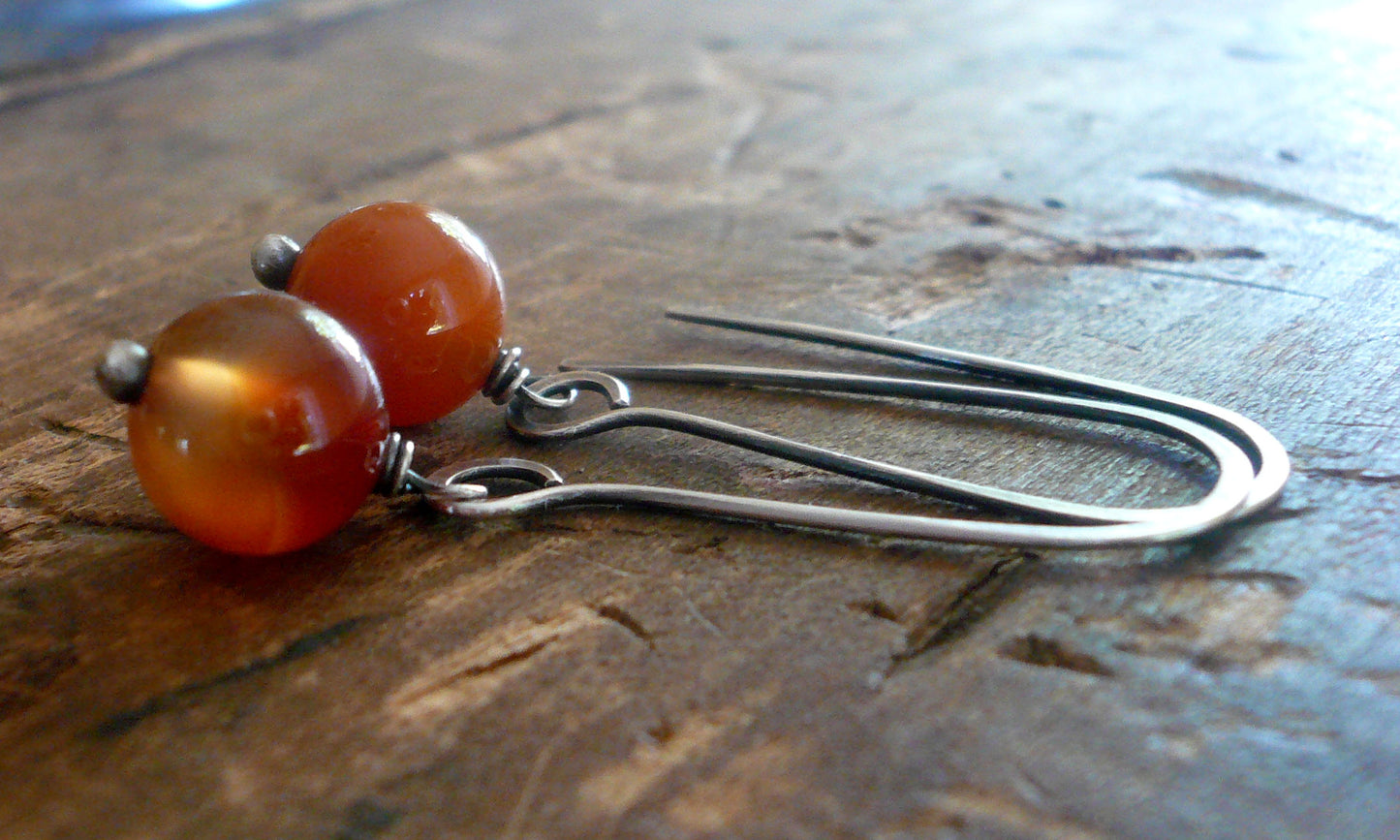 Minimalist in Pumpkin Spice - Handmade Earrings. Carnelian. Oxidized Sterling Silver Dangle Earrings