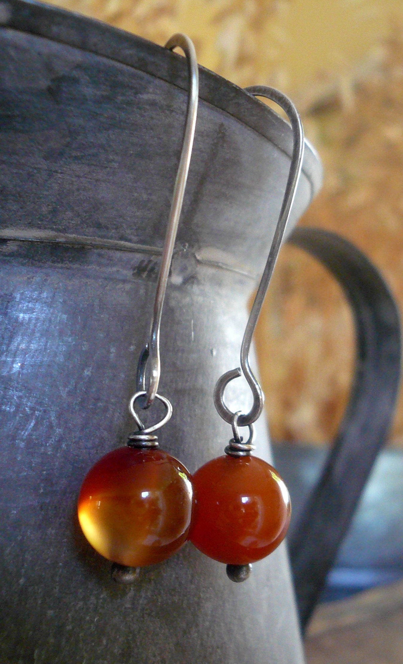 Minimalist in Pumpkin Spice - Handmade Earrings. Carnelian. Oxidized Sterling Silver Dangle Earrings