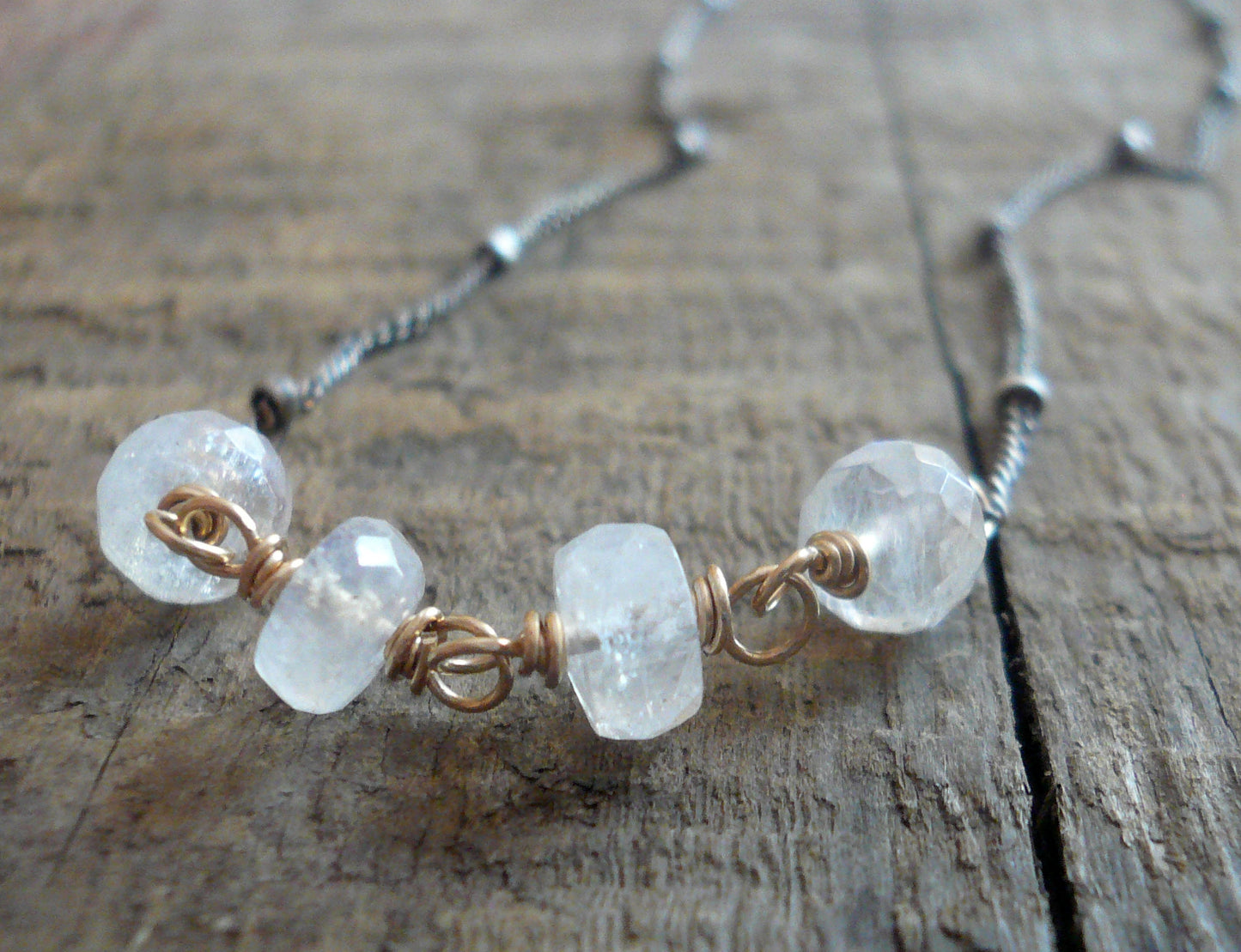 Miscible Collection Necklace - Handmade. Moonstone. Oxidized Sterling silver. 14kt Goldfill. Mixed Metal Necklace